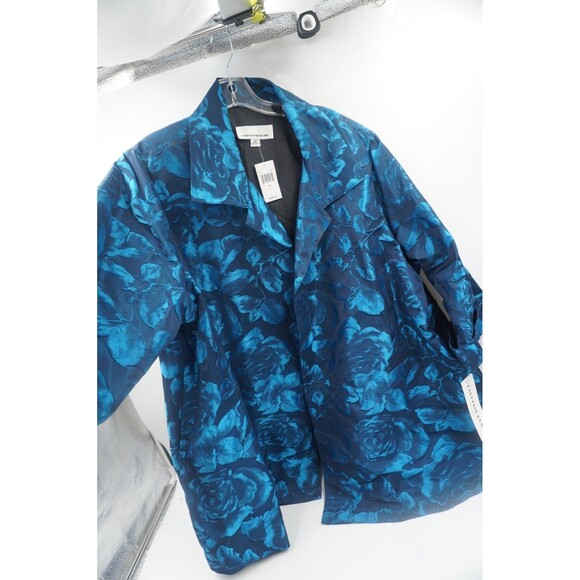 Caroline Rose NWT Navy & Turquoise Floral Jacquard Artsy Jacket Plus Size 3X - Picture 5 of 12